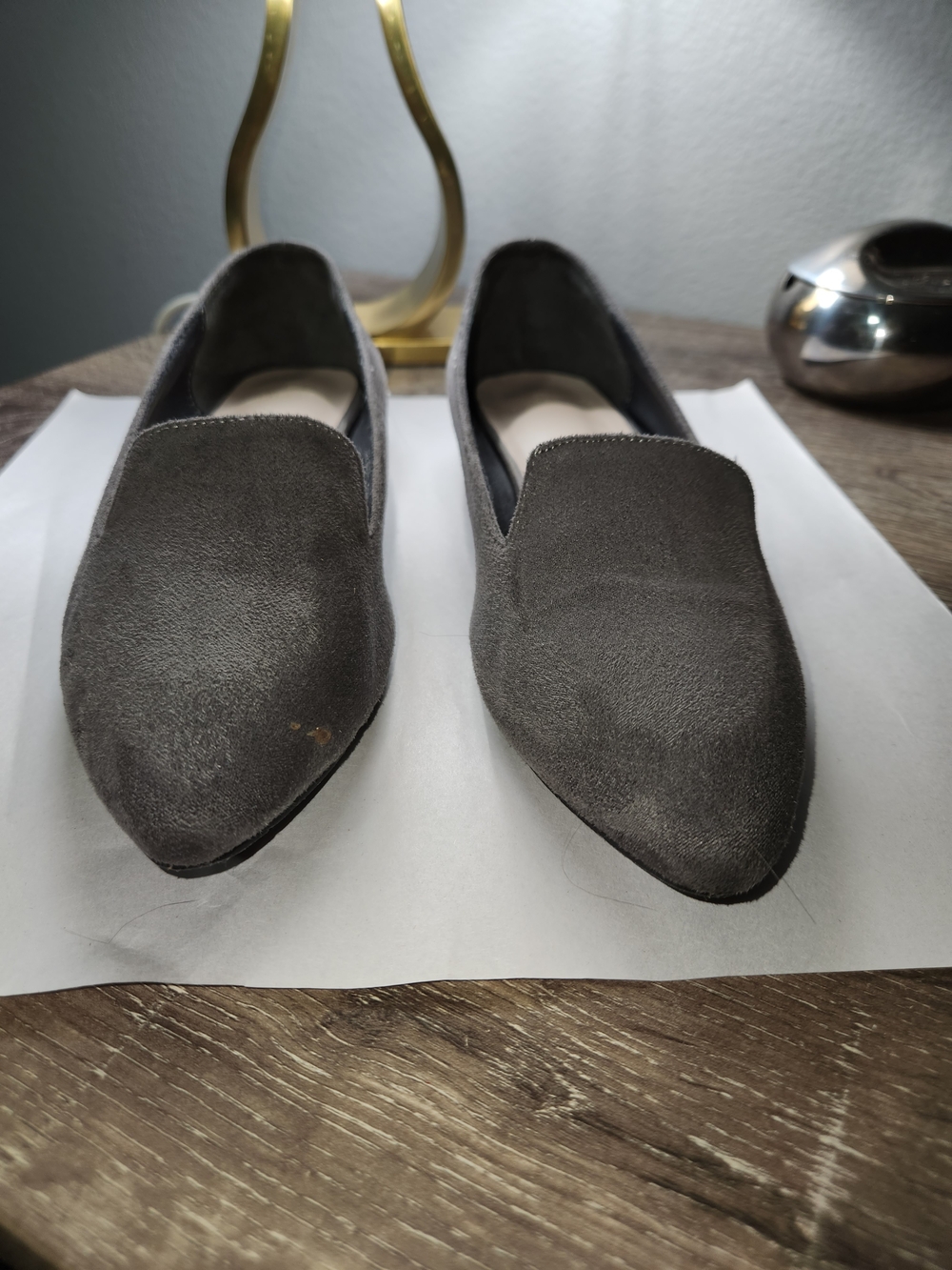 Halston Heritage Pointed-Toe Suede Loafers in Gray